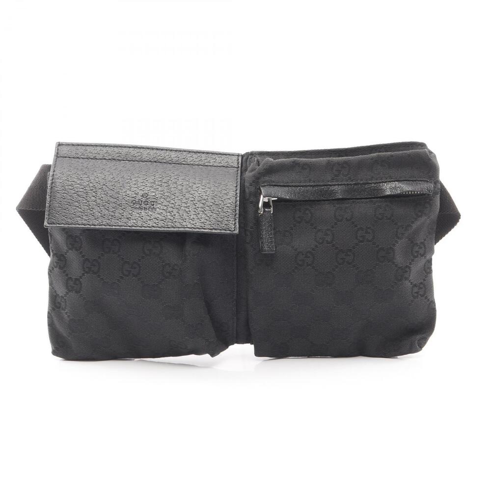 Gucci GG Canvas Waist Bag Body Leather Black
